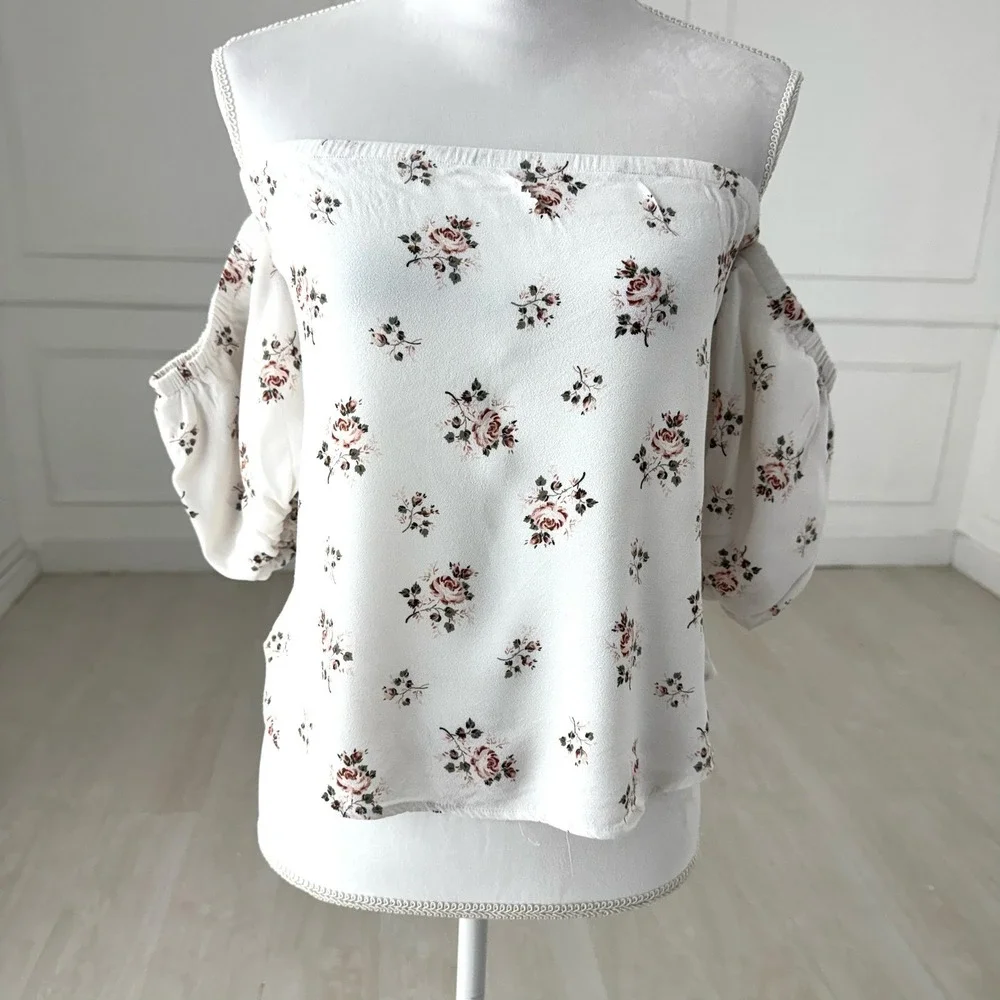 Reformation Pamplemousse Floral Off-The-Shoulder Puff‎ Sleeve Cream Size Large